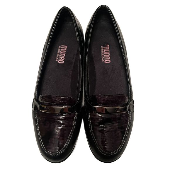MUNRO American Brook M250088 Black Loafers Brown Snake Patent Leather Sz 7 W - Picture 2 of 11